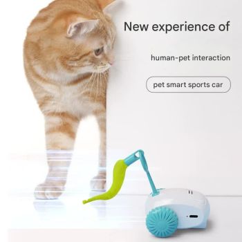 Interactive Smart Cat Toy Car - Automatic Obstacle Avoidance, Feather Tail, USB Rechargeable(blue)