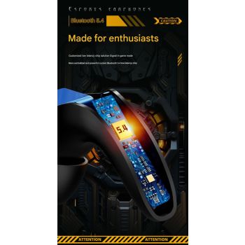 Mecha Style TWS Gaming Earbuds - Bluetooth 5.3, Low Latency, Ear-Hook Design, LED Display Case, Noise Cancelling(yellow)