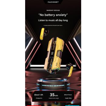 Futuristic TWS Gaming Earbuds - Bluetooth 5.3, Low Latency, HIFI Surround Sound, LED Display(yellow)