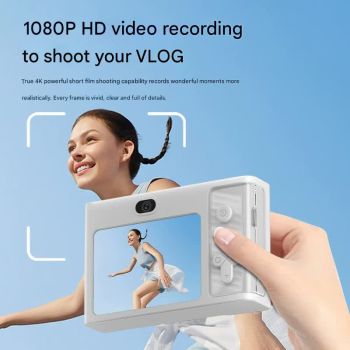 48MP Digital Camera for Kids & Beginners - 1080P Vlogging, 8x Zoom, Filters & Games(White)