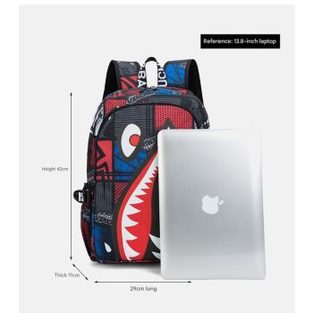 Trendsetter Shark Mouth Print Backpack - Lightweight & Breathable School Bag(Laser red)