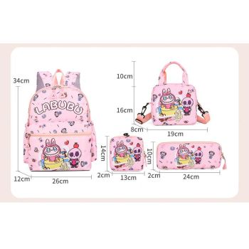 Kids Cartoon Character 3-Piece Backpack Set - Lightweight School Bag with Lunch Bag & Pencil Case(Purple)