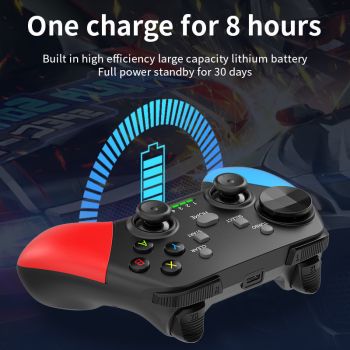 Multi-Platform Wireless Gaming Controller with Dual Motor Vibration, Turbo & Phone Holder(Black, Red and Blue)