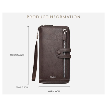 Two pieces High-Capacity PU Leather Clutch Wallet - Unisex Design with Wrist Strap, Zipper & Multiple Card Slots(Dark brown)
