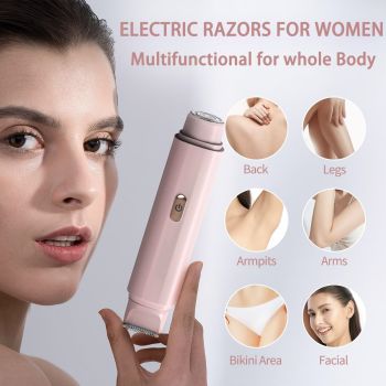 2-in-1 Women's Electric Body Shaver & Facial Trimmer - IPX7 Waterproof, Dual Head with Ceramic Blades, USB Rechargeable(Pink)