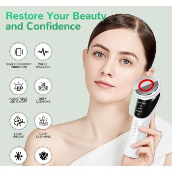 White Multifunctional Facial Beauty Wand with LED Photon Therapy, Hot Compress & Sonic Vibration(White)