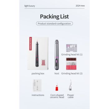 Professional Electric Nail Drill Pen Kit - 3-Speed, Bidirectional, Rechargeable Manicure & Pedicure Tool(Silver Gray)