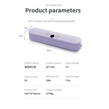 Wireless Portable Vacuum Sealing Machine - Automatic Food Sealer with LCD Display & Dual Modes(Purple)