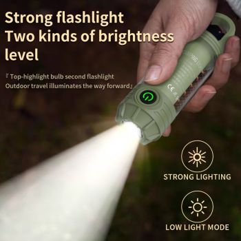 Tri-Color Portable Camping Lantern & Flashlight - Rechargeable, 360°Ambient Light & Hook Design(Khaki)