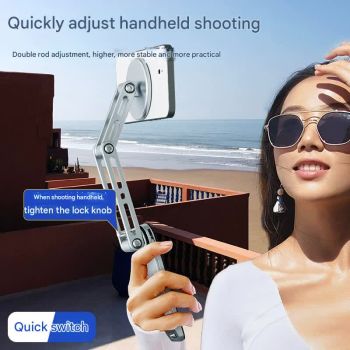 2-in-1 Magnetic Folding Stand for Phones & Tablets - Adjustable Aluminum Desktop & Handheld Holder(silver)