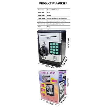 Electronic Piggy Bank Safe Box for Kids - Automatic Bill & Coin Bank with Password Protection, Music & Lights(black)