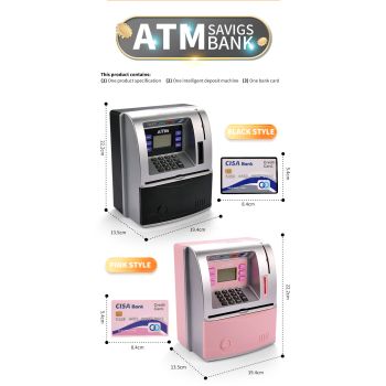 Kids Electronic ATM Savings Bank - Digital Piggy Bank with Password, Auto Roll-in Banknotes & Coin Slot for Financial Learning Fun(pink)