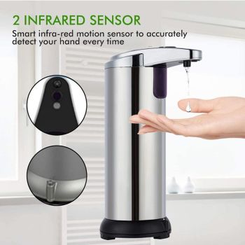 Touchless Automatic Soap Dispenser - Stainless Steel, Adjustable Volume, Infrared Sensor for Kitchen & Bathroom(Silver)