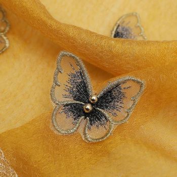 Elegant Butterfly Embroidered Scarf Shawl - Large Soft Silk Blend Wrap for Women(Red)