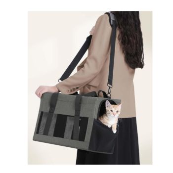 Sturdy & Breathable Pet Carrier for Small Cats & Dogs - Collapsible Travel Bag with Steel Frame, Safety Locks & Sunshade(black)