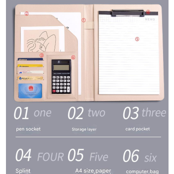 A4 PU Leather Business Portfolio with Ring Binder, Calculator & 40 Sleeves(red)