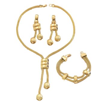 Elegant 3-Piece Mesh Chain Jewelry Set - Tassel Necklace, Bracelet & Dangle Earrings(gold)