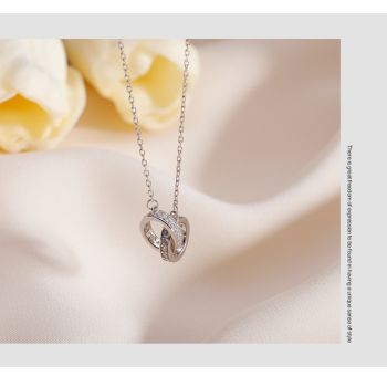 2pc Elegant Interlocking Rings Pendant Necklace with Zirconia Accents - Copper Base, Minimalist Jewelry(Rose gold)