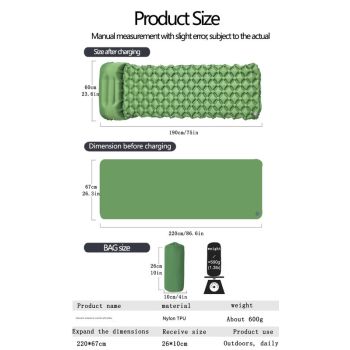 2pc Ultralight Inflatable Camping Sleeping Mat with Integrated Pillow - Waterproof 40D Nylon TPU(Camouflage)