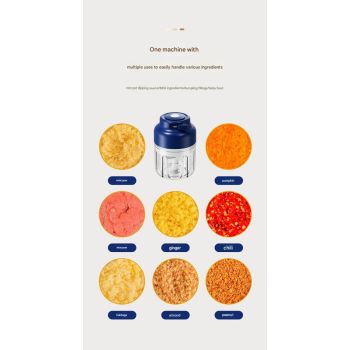Powerful Mini Electric Food Chopper - USB Rechargeable Cordless Garlic & Meat Mincer(Blue 320ml + 6-blade knife)