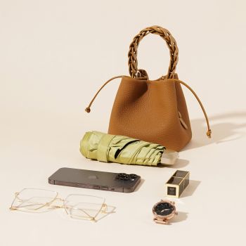 Genuine Leather Mini Bucket Bag with Braided Handle - Chic Drawstring Crossbody Purse(Black)