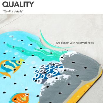 Non-Slip PVC Bath & Shower Mat with Suction Cups and Drainage Holes - Cartoon Ocean Theme(Blue Whale)