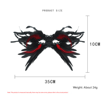 Red and Black Mysterious Gothic Feather Masquerade Mask - Black Angel Wing Venetian Party Costume