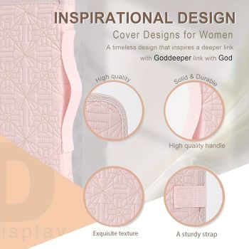 Beige Elegant Quilted Bible Cover - Protective Book Case with Carry Handle 