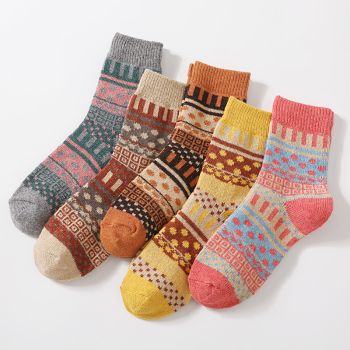 Random Color 10-Pair Women's Vintage Winter Socks - Surprise Mystery Box Bundle