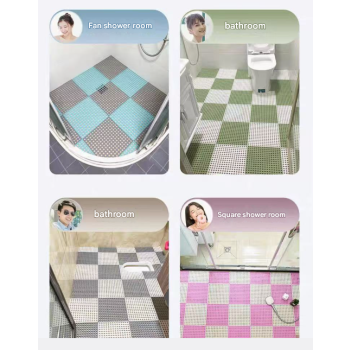 Grey And Pink DIY Interlocking Non-Slip Floor Tiles - 18-Pack PVC Drainage Mat for Shower & Bathroom Safety