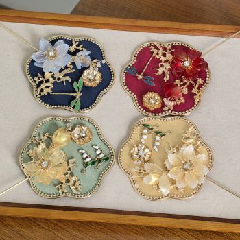 Yellow Exquisite Chinese Palace Style Mini Fan - Handheld Decorative Prop with Tassel for Photoshoots