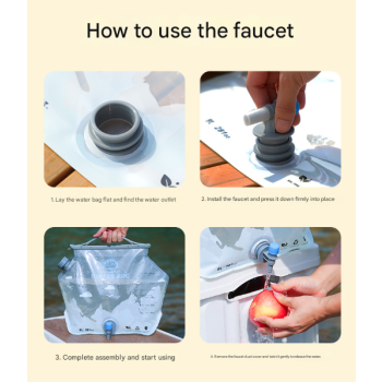 1 Piece Grey 8L Foldable Water Bag - Large Capacity Portable Water Carrier with Spigot for Camping & Outdoors