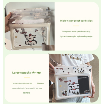 2 Pcs White Flower Pattern On Light Green background Cute Floating Waterproof Pouch - Touch-Sensitive Screen & Adjustable Strap