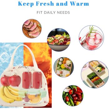 Pink Strawberry Pattern Corduroy Lunch Bag - Insulated Thermal Cooler Tote for School Work and Picnics