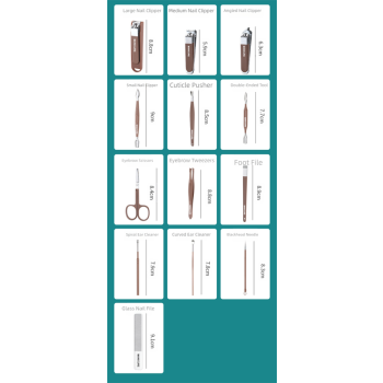 Brown Premium 13-in-1 Manicure & Grooming Kit - Professional Carbon Steel Pedicure Set with Dual-Drawer Case & Mirror