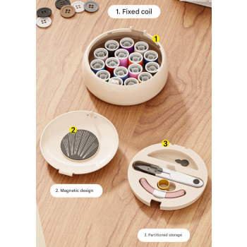 White Modern Compact Sewing Kit Organizer - All-in-One with Magnetic Needle Case