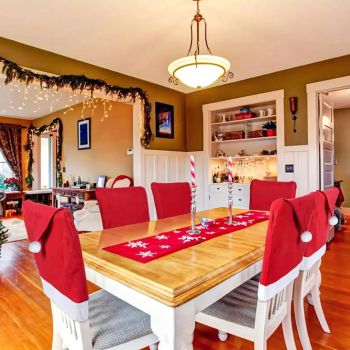 Red Festive Santa Hat Dining Chair Covers - Set of 8 for Holiday Party Decoration