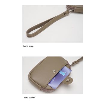 Khaki Womens Compact PU Leather Coin Purse - Stylish Mini Wallet Wristlet with Card Holder and Key Ring