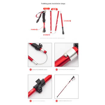 Long Red Ultralight Foldable Hiking Pole - Adjustable Aluminium Trekking Stick with EVA Grip for Outdoor Walking & Climbing
