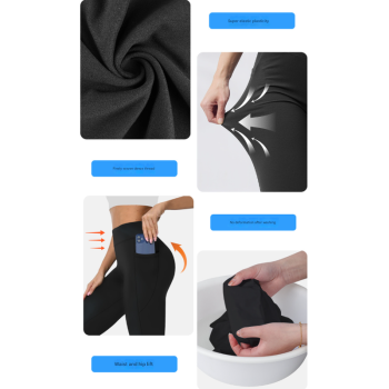 Size XL Black Women's Mid Waist Plush Leggings with Pockets - Autumn and Winter Leggings with Pockets