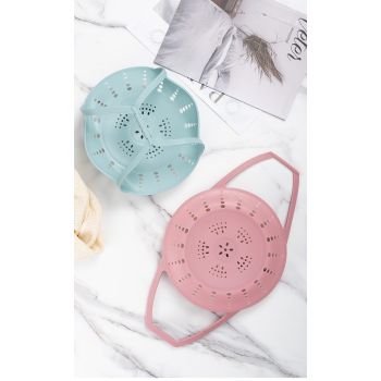 Large Pink Flexible Silicone Steamer Basket with Heat-Resistant Handles - Food-Grade Vegetable Steamer Insert for Pots & Pans