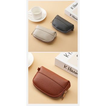3 Pcs ( 1 Brown+ 1 Grey + 1 Beige) Elegant Faux Leather Coin Purse - Mini Zipper Pouch & Compact Card Holder Wallet