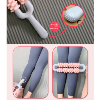 Blue and Grey Dual Row Spiky Muscle Roller Stick - Deep Tissue Massager for Back and Leg Recovery