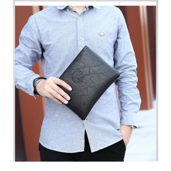 Brown Classic Men's PU Leather Clutch Bag - Slim Business Wristlet & Travel Pouch