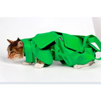Size L Green Multi-Functional Cat Grooming Bag - Anti-Scratch Restraint Pouch for Nail Trimming and Vet Visits