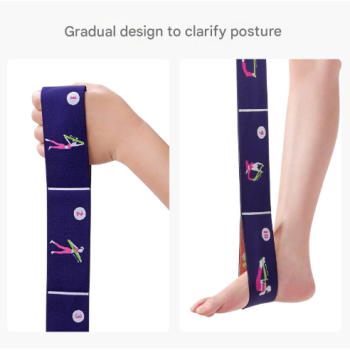 Dark Blue Instructional Yoga Stretch Strap with Embroidered Pose Guide - 11-Loop Flexibility Band