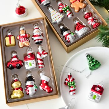Style A Colorful Charming Miniature Glass Christmas Ornament Set - 9pc Classic Holiday Figures