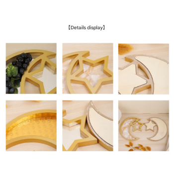 2 Pcs Gold Marble Effect Elegant Celestial Moon & Star Serving Tray - Gold Finish Decorative Platter for Home & Holidays