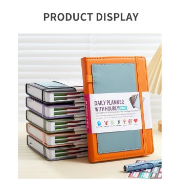 Pink A5 PU Leather Agenda for Productivity & Time Management-Undated Daily & Hourly Planner Pro