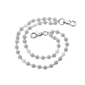 Silver and White Bling Rhinestone Beaded Wallet Chain - Double Layer Hip Hop Trouser Chain Jean Accessory(60g)